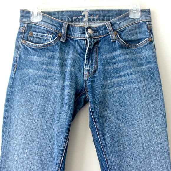 7 For All Mankind Blue Bootcut Medium Wash Denim Jeans with Pink Rhinestone 26 - Picture 3 of 11